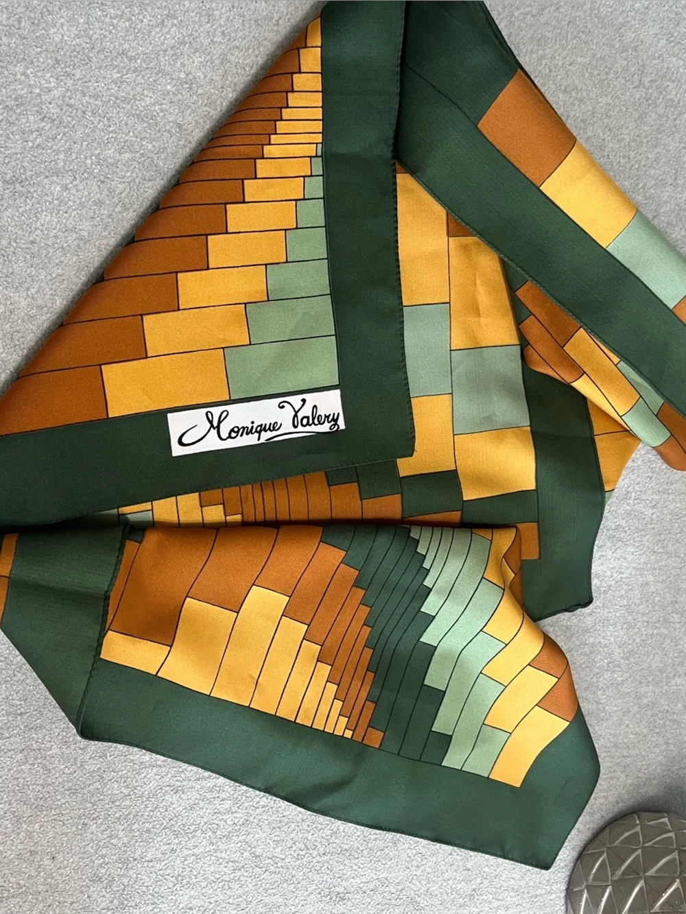 Monique Valery Green & Mustard Geometric Silk Scarf